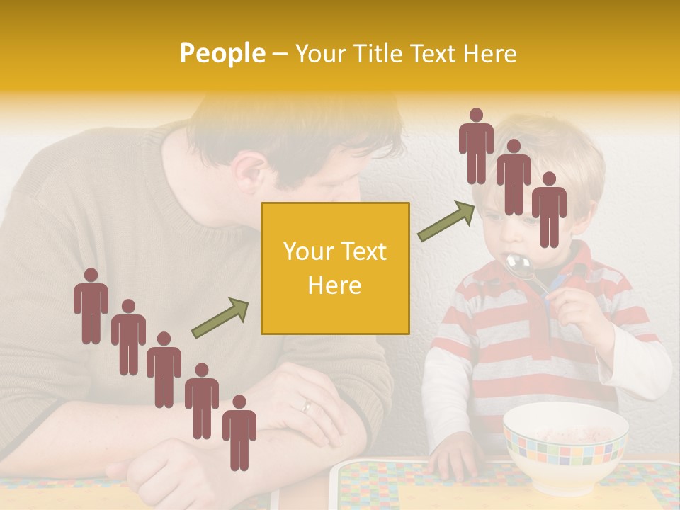 A Man And A Young Boy Sitting At A Table With A Bowl Of Food PowerPoint Template