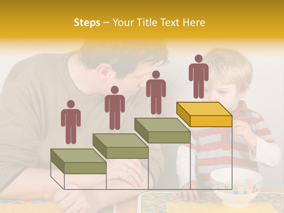 A Man And A Young Boy Sitting At A Table With A Bowl Of Food PowerPoint Template