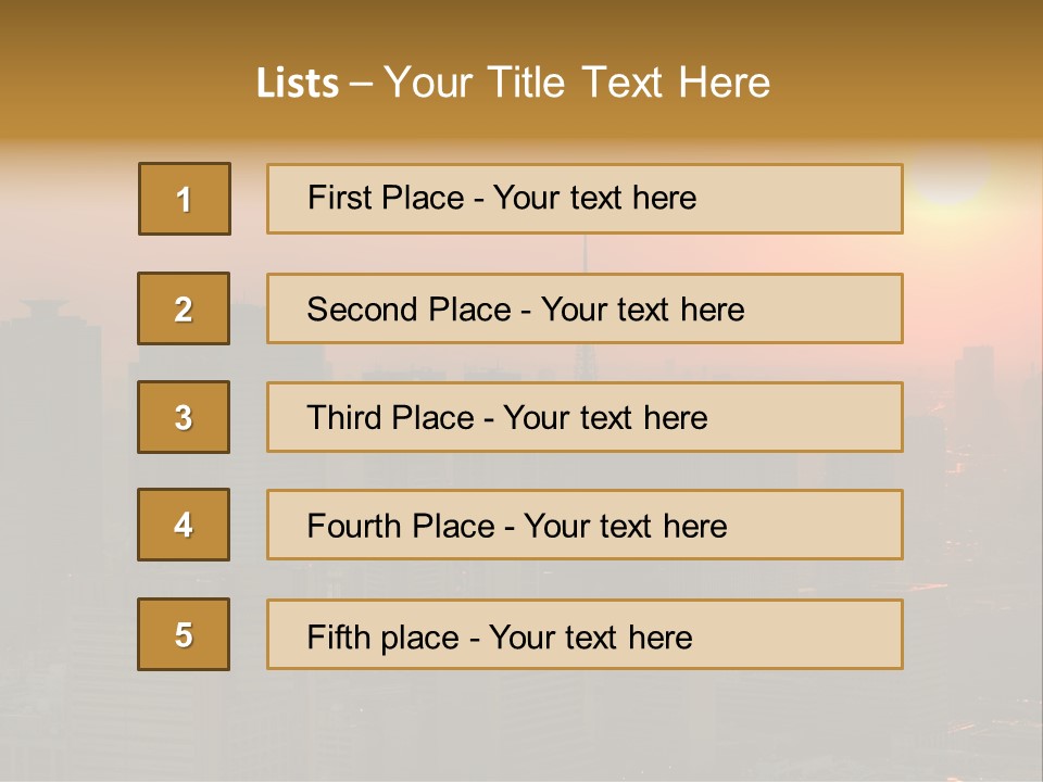 A City Skyline With The Sun Setting In The Background PowerPoint Template