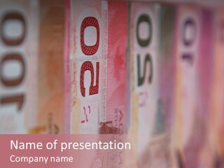 A Number Of Different Bank Notes On A Table PowerPoint Template