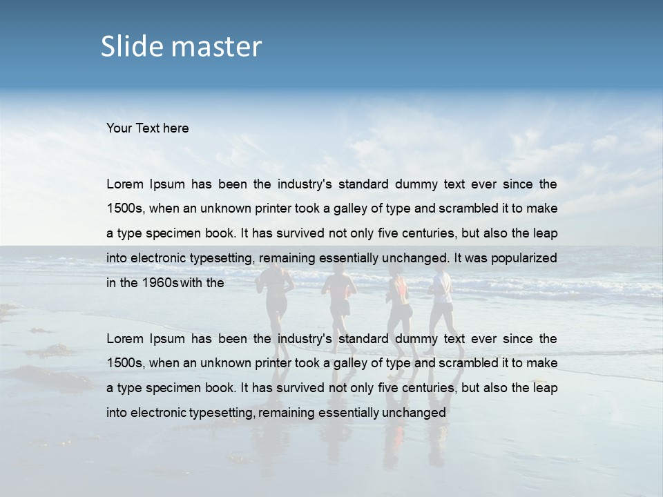 A Group Of People Running Along A Beach PowerPoint Template