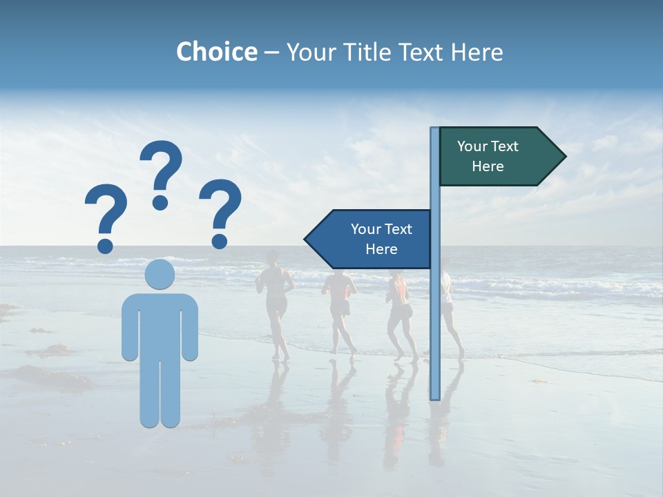 A Group Of People Running Along A Beach PowerPoint Template