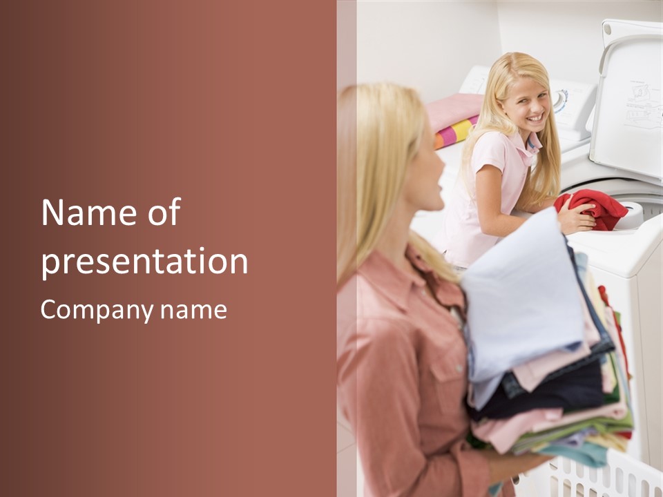 A Woman And A Girl In A Laundry Room PowerPoint Template