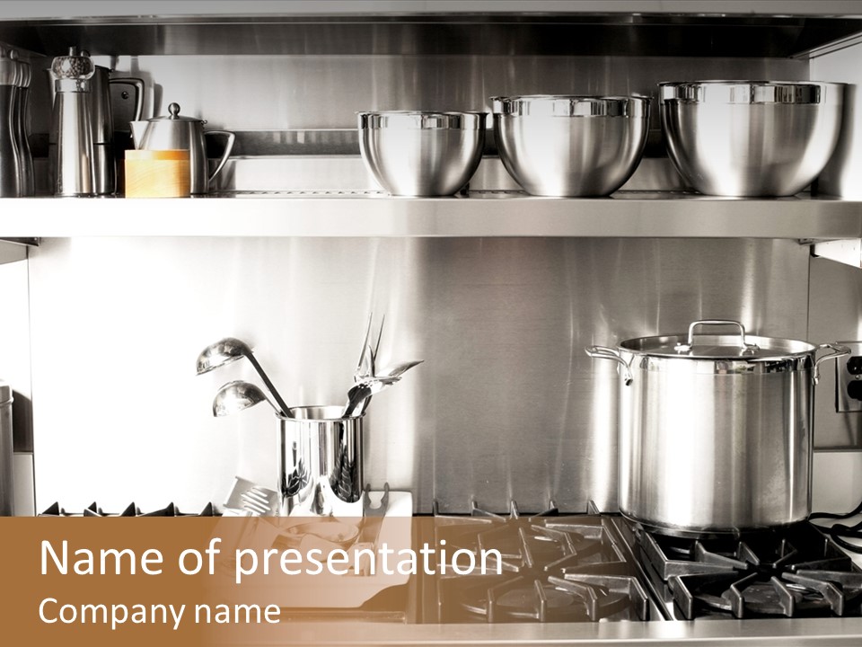 A Bunch Of Pots And Pans On A Shelf PowerPoint Template