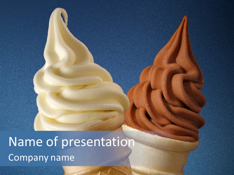 Two Ice Cream Cones On A Blue Background PowerPoint Template