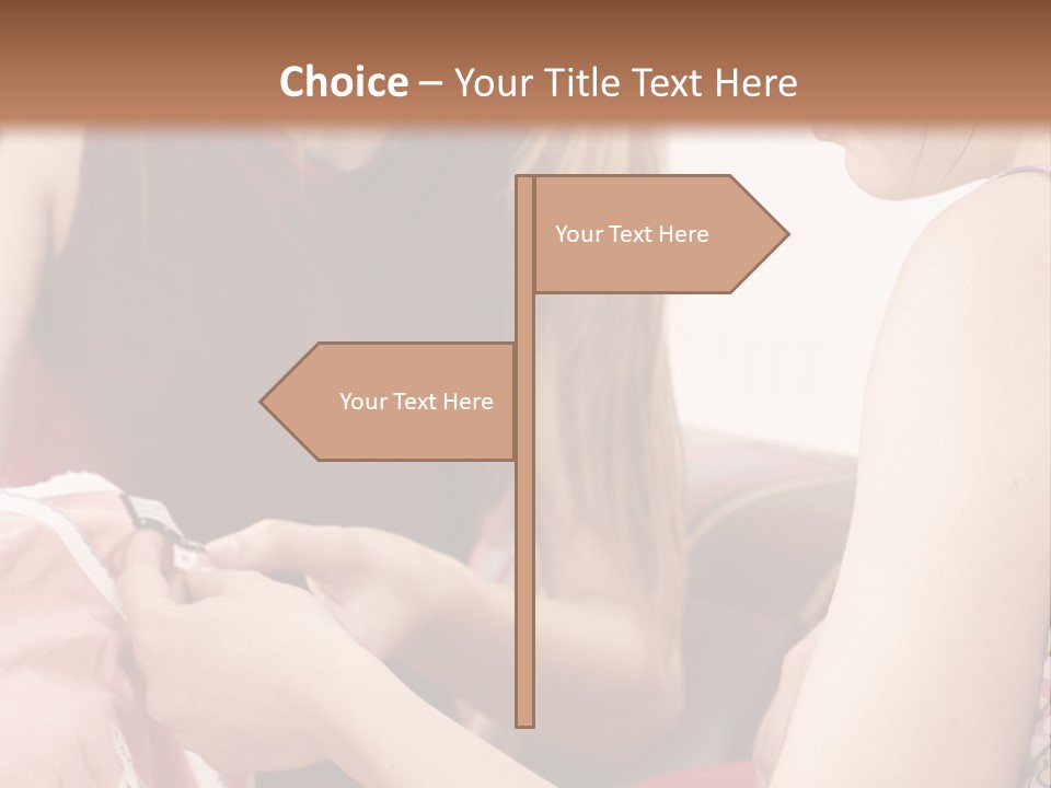 Two Women Sitting On A Couch Looking At A Piece Of Clothing PowerPoint Template