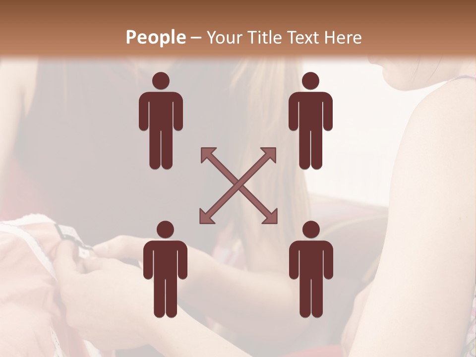 Two Women Sitting On A Couch Looking At A Piece Of Clothing PowerPoint Template