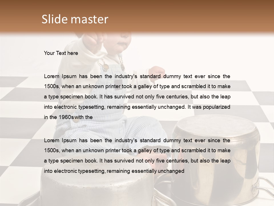 A Baby Playing With A Drum On A Checkered Floor PowerPoint Template