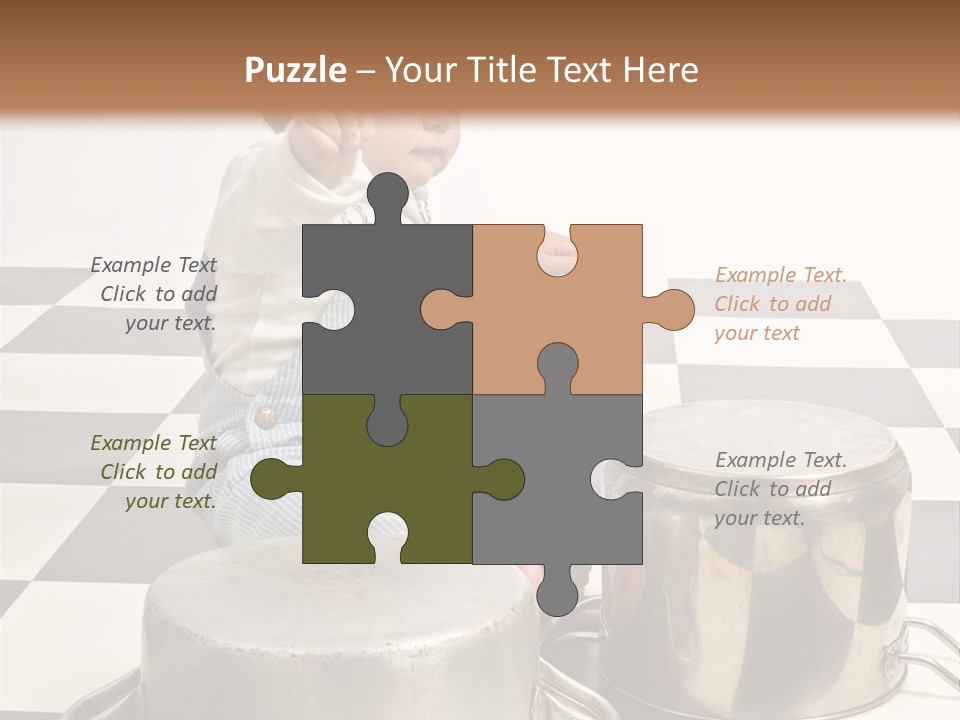 A Baby Playing With A Drum On A Checkered Floor PowerPoint Template