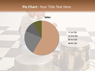 A Baby Playing With A Drum On A Checkered Floor PowerPoint Template