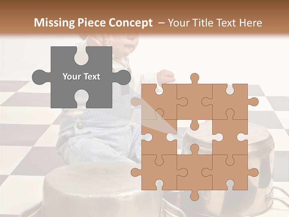 A Baby Playing With A Drum On A Checkered Floor PowerPoint Template