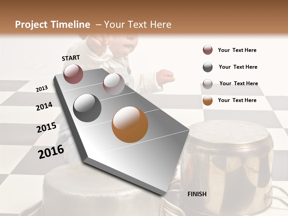 A Baby Playing With A Drum On A Checkered Floor PowerPoint Template