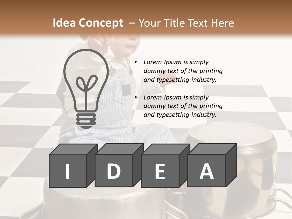 A Baby Playing With A Drum On A Checkered Floor PowerPoint Template