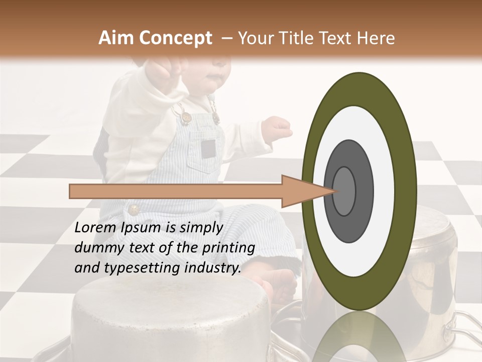 A Baby Playing With A Drum On A Checkered Floor PowerPoint Template
