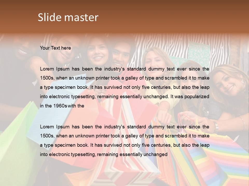 A Group Of People Holding Shopping Bags And Posing For A Picture PowerPoint Template