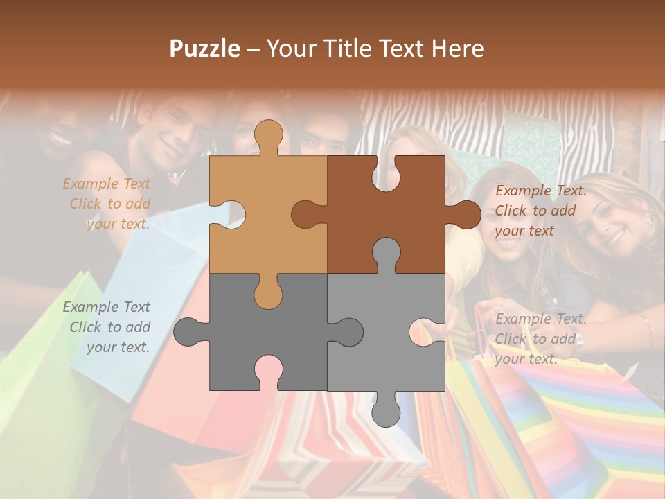 A Group Of People Holding Shopping Bags And Posing For A Picture PowerPoint Template