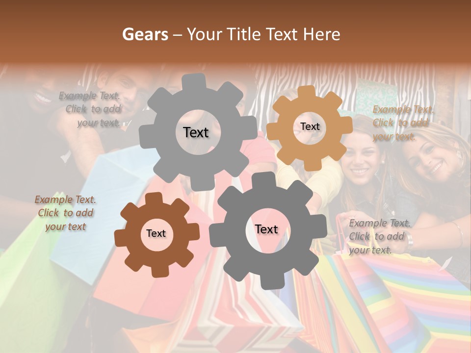 A Group Of People Holding Shopping Bags And Posing For A Picture PowerPoint Template