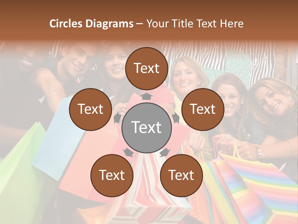 A Group Of People Holding Shopping Bags And Posing For A Picture PowerPoint Template