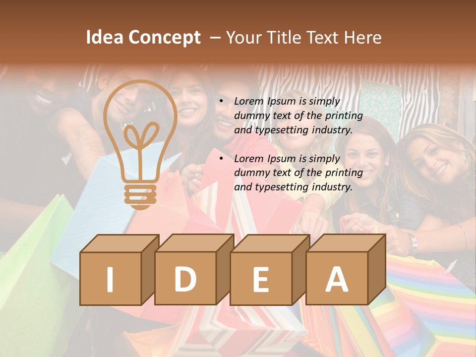 A Group Of People Holding Shopping Bags And Posing For A Picture PowerPoint Template