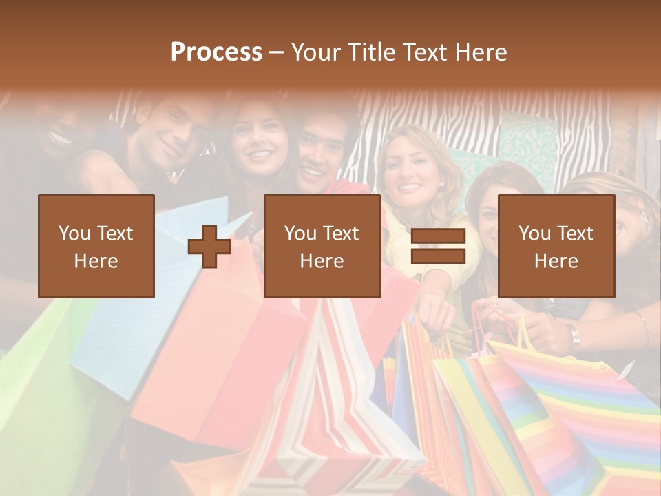 A Group Of People Holding Shopping Bags And Posing For A Picture PowerPoint Template