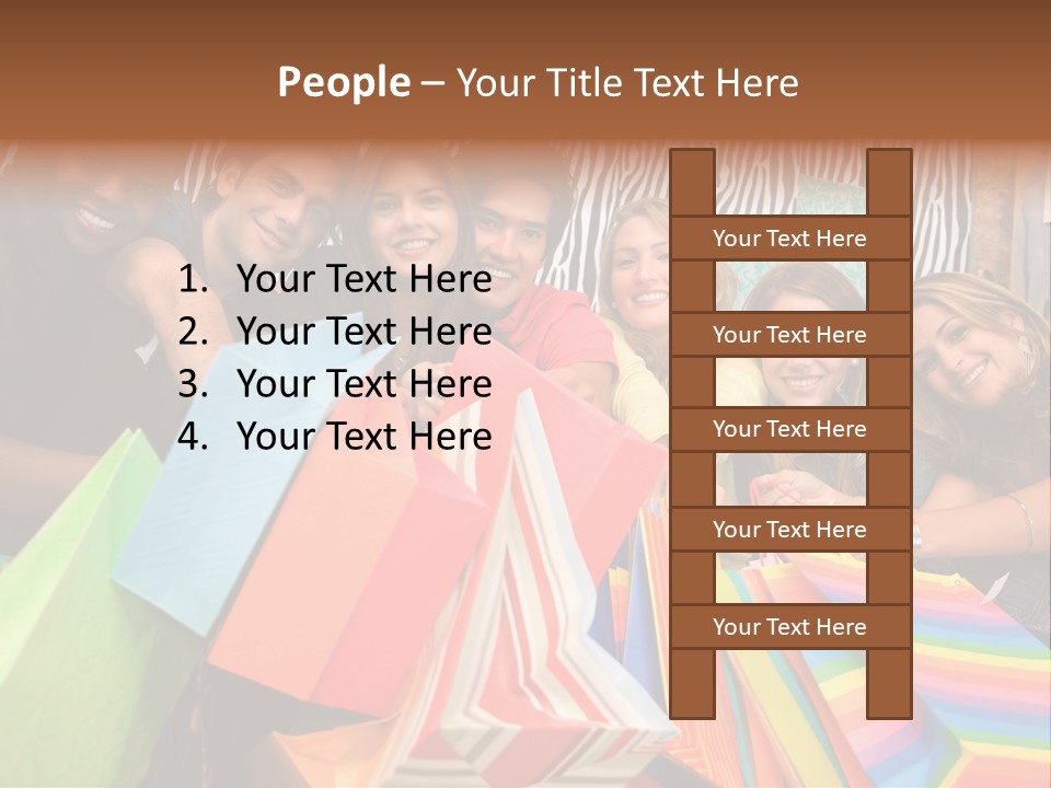 A Group Of People Holding Shopping Bags And Posing For A Picture PowerPoint Template