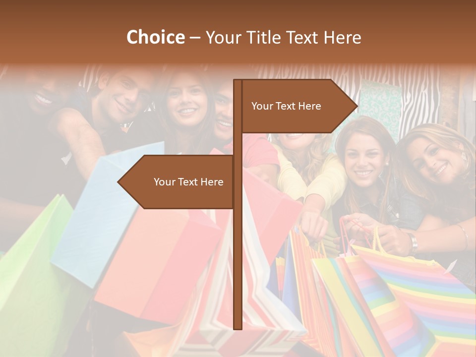 A Group Of People Holding Shopping Bags And Posing For A Picture PowerPoint Template