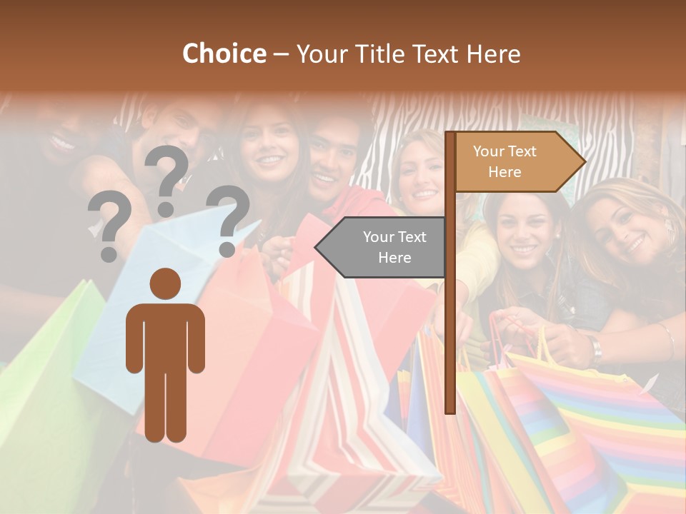 A Group Of People Holding Shopping Bags And Posing For A Picture PowerPoint Template