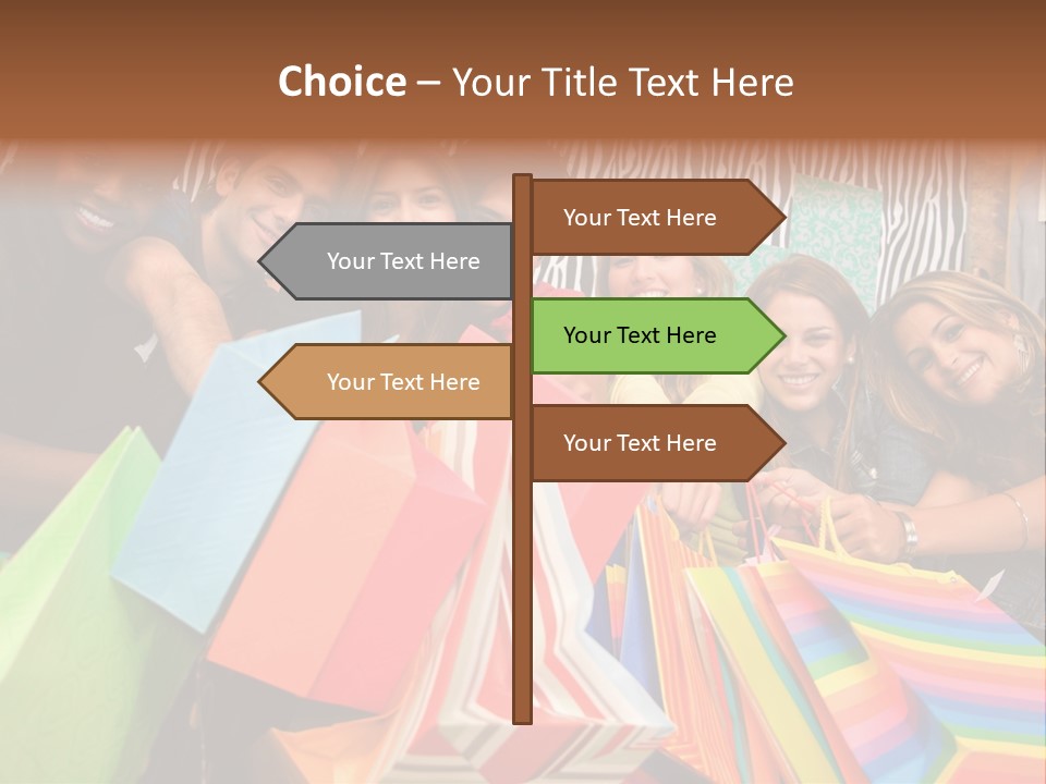 A Group Of People Holding Shopping Bags And Posing For A Picture PowerPoint Template