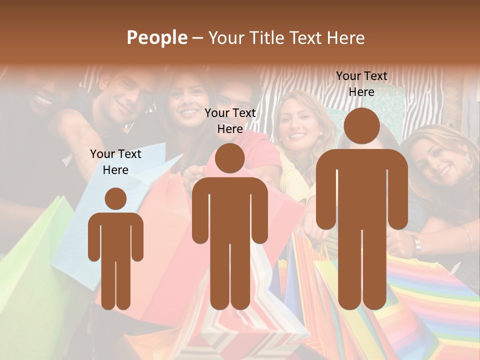 A Group Of People Holding Shopping Bags And Posing For A Picture PowerPoint Template