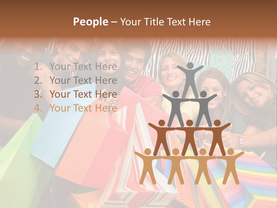 A Group Of People Holding Shopping Bags And Posing For A Picture PowerPoint Template