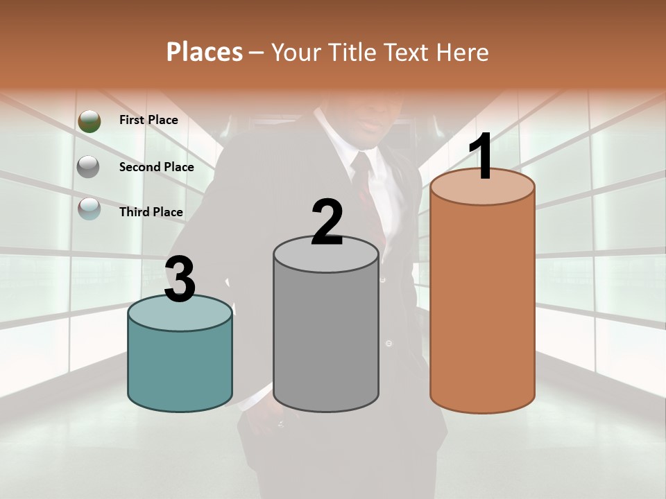 A Man In A Suit Is Standing In A Room PowerPoint Template