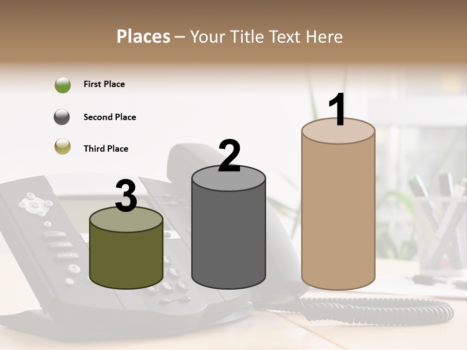 A Phone Sitting On Top Of A Wooden Desk PowerPoint Template