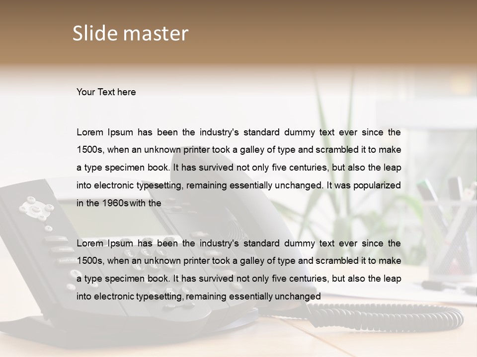 A Phone Sitting On Top Of A Wooden Desk PowerPoint Template