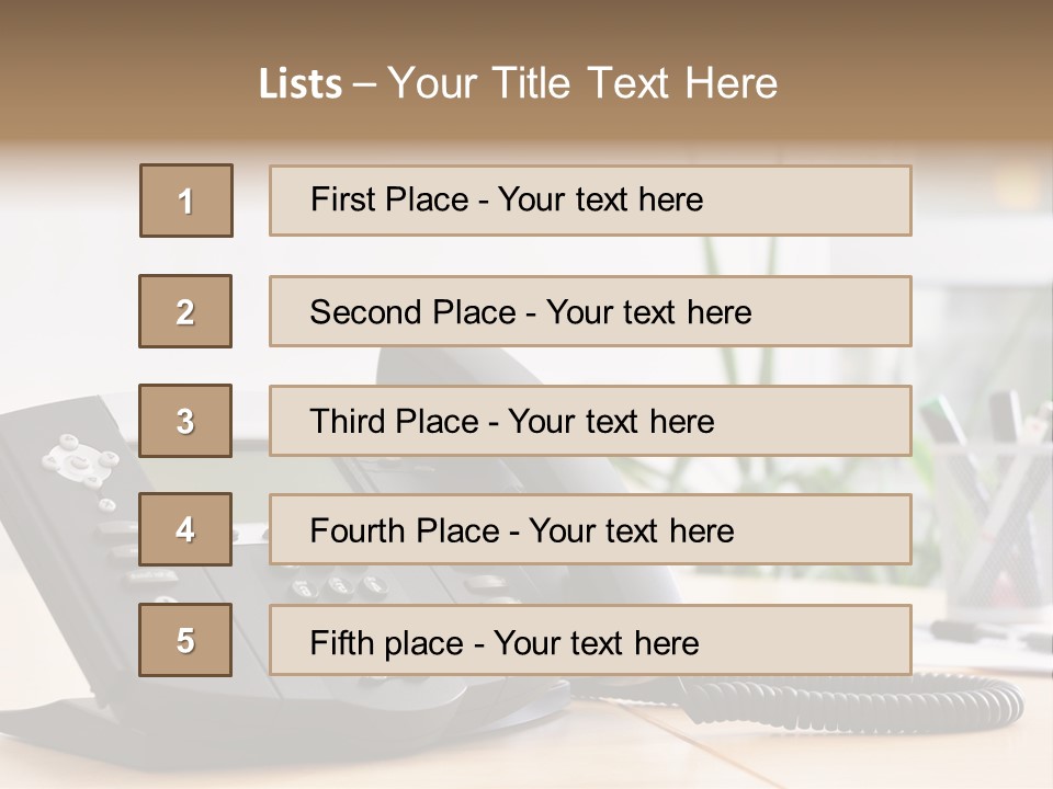 A Phone Sitting On Top Of A Wooden Desk PowerPoint Template