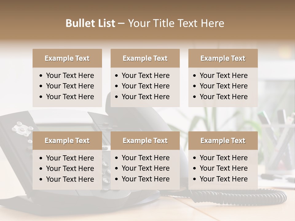 A Phone Sitting On Top Of A Wooden Desk PowerPoint Template