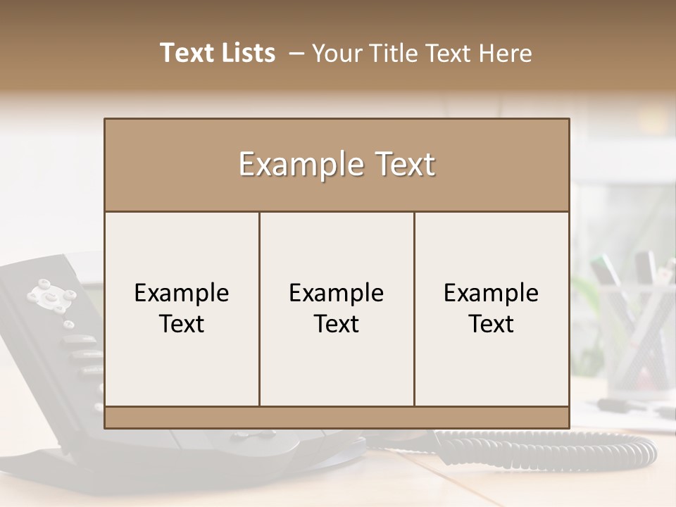 A Phone Sitting On Top Of A Wooden Desk PowerPoint Template