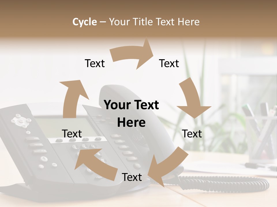 A Phone Sitting On Top Of A Wooden Desk PowerPoint Template