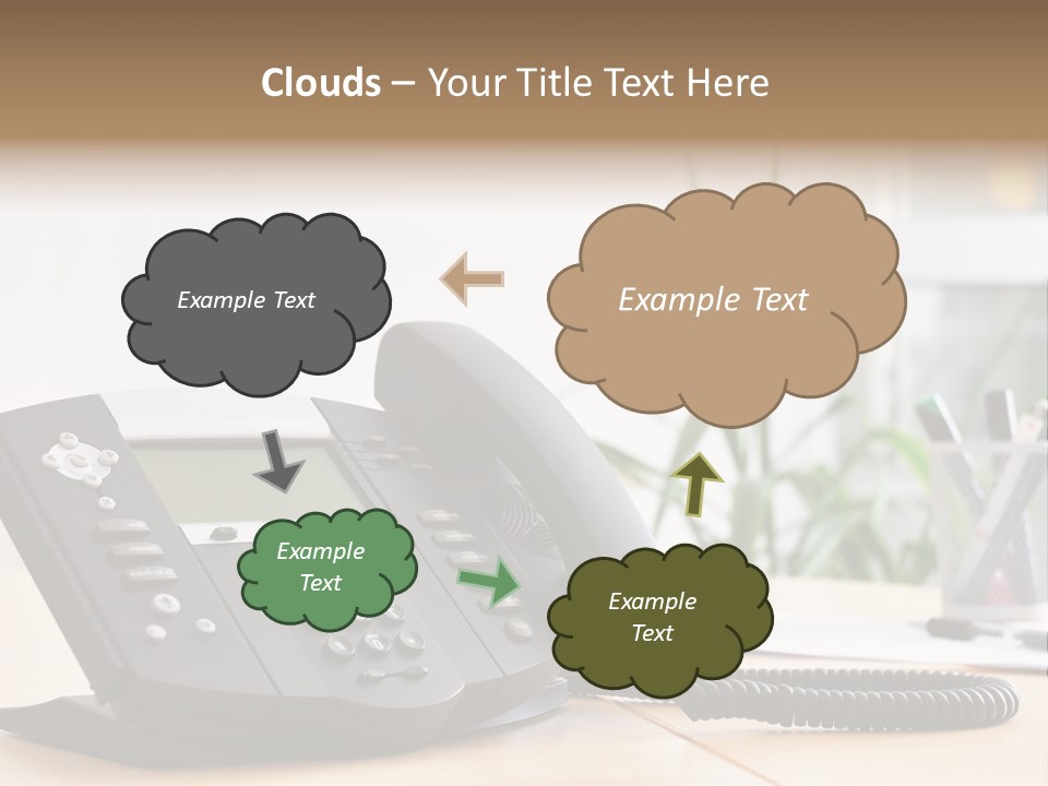 A Phone Sitting On Top Of A Wooden Desk PowerPoint Template