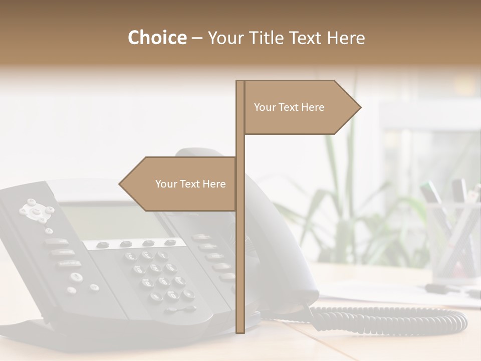 A Phone Sitting On Top Of A Wooden Desk PowerPoint Template
