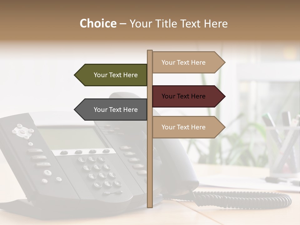 A Phone Sitting On Top Of A Wooden Desk PowerPoint Template