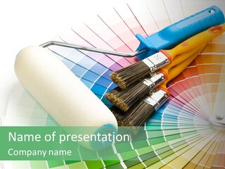 A Group Of Paint Brushes And A Paint Roller On A White Background PowerPoint Template