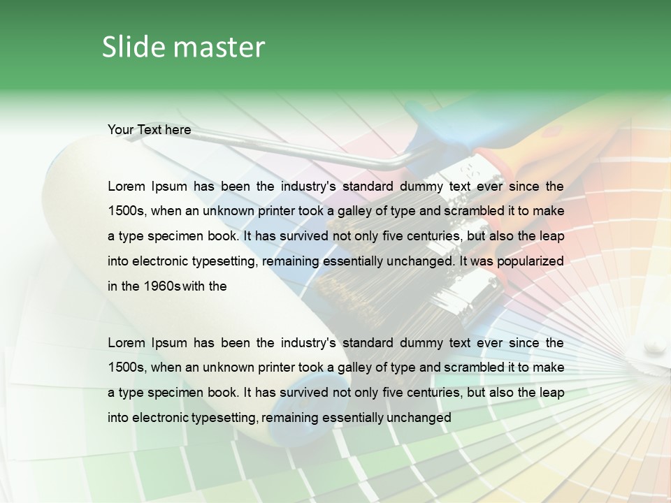 A Group Of Paint Brushes And A Paint Roller On A White Background PowerPoint Template