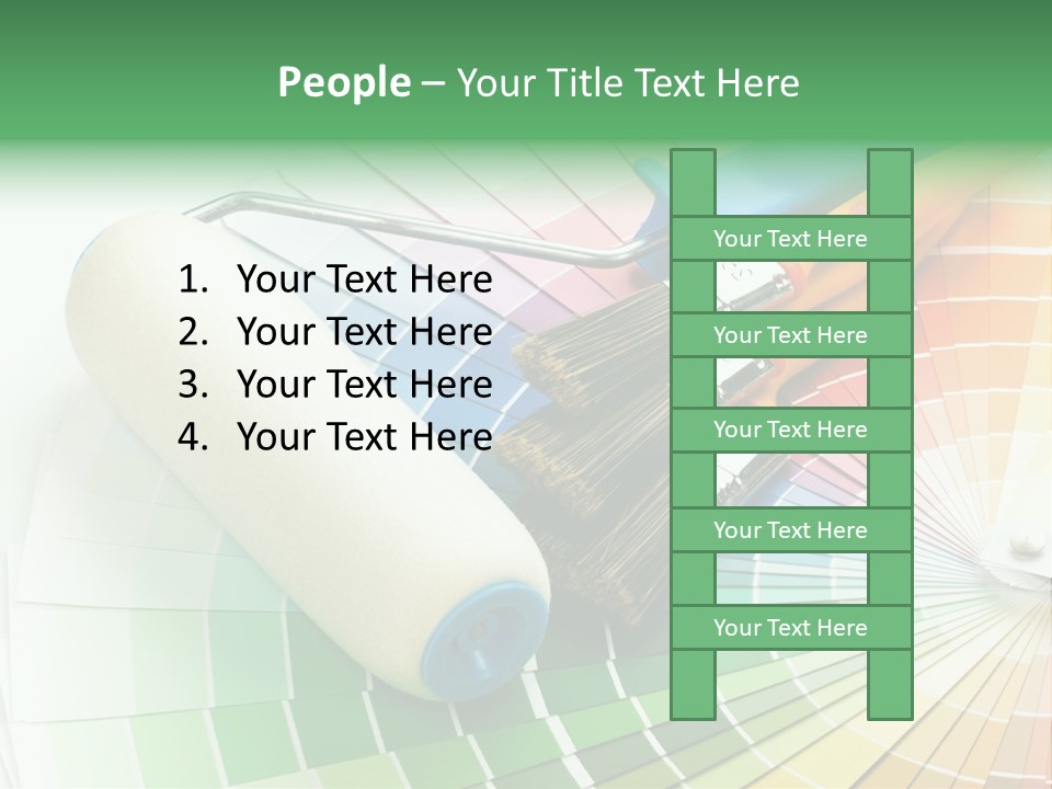 A Group Of Paint Brushes And A Paint Roller On A White Background PowerPoint Template