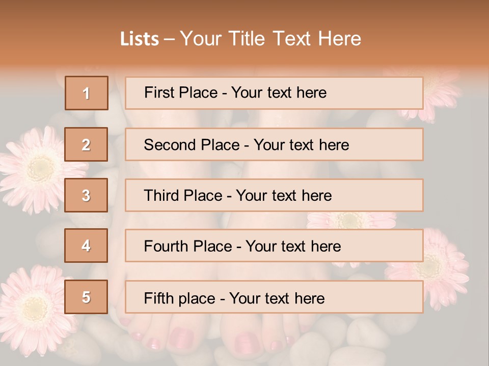 A Woman's Feet In A Bowl Of Rocks With Pink Flowers PowerPoint Template