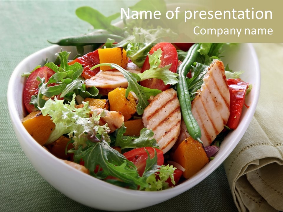 A White Bowl Filled With Salad And Meat PowerPoint Template