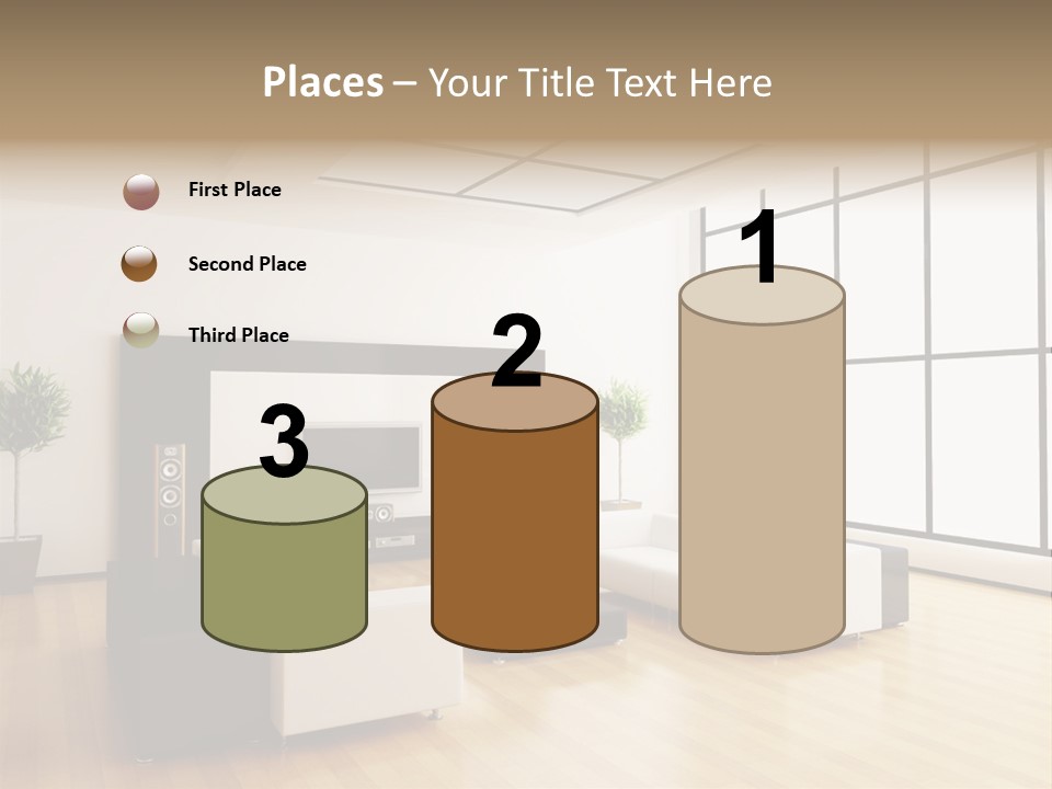 A Living Room With White Furniture And A Flat Screen Tv PowerPoint Template