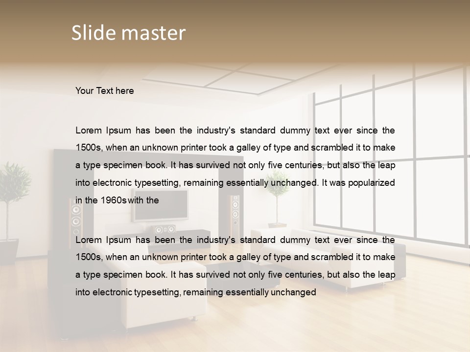 A Living Room With White Furniture And A Flat Screen Tv PowerPoint Template