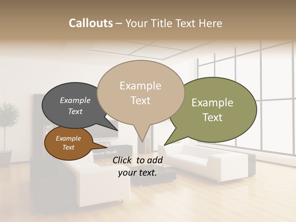 A Living Room With White Furniture And A Flat Screen Tv PowerPoint Template