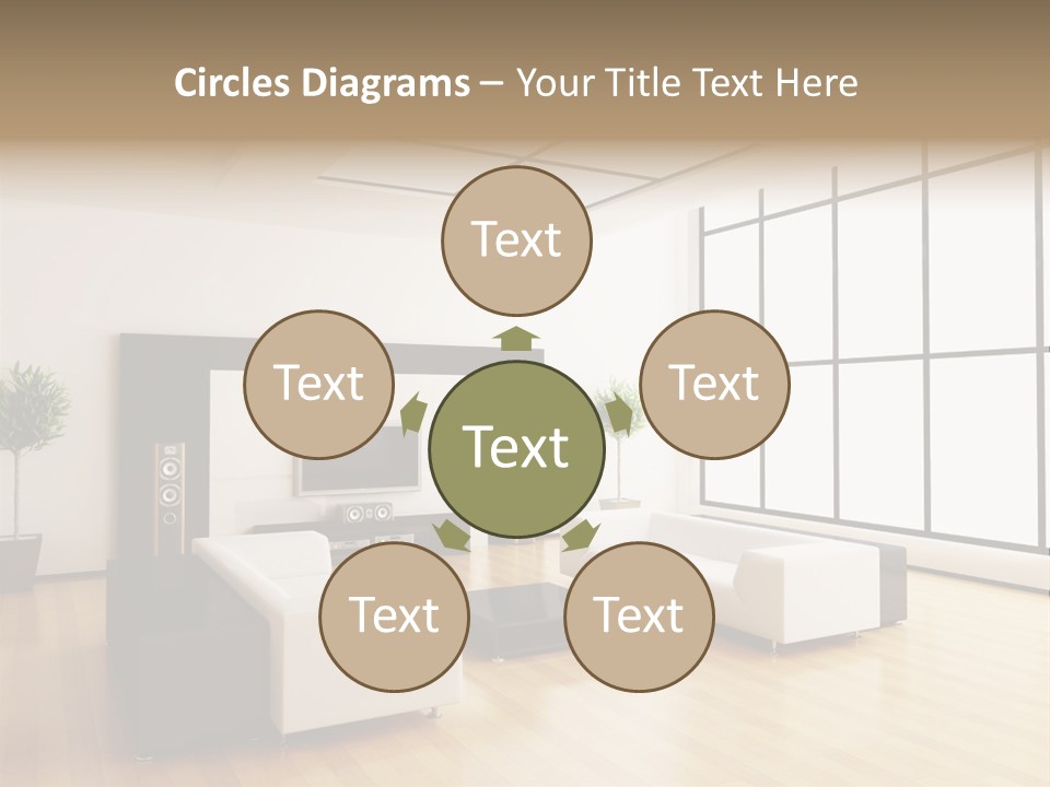 A Living Room With White Furniture And A Flat Screen Tv PowerPoint Template