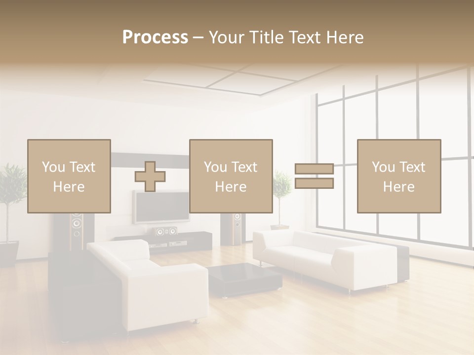 A Living Room With White Furniture And A Flat Screen Tv PowerPoint Template